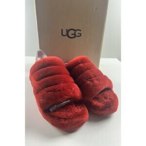 UGG Fluff Yeah Comfort Slip On Slingback Slides Ribbon Red Womens Size 9